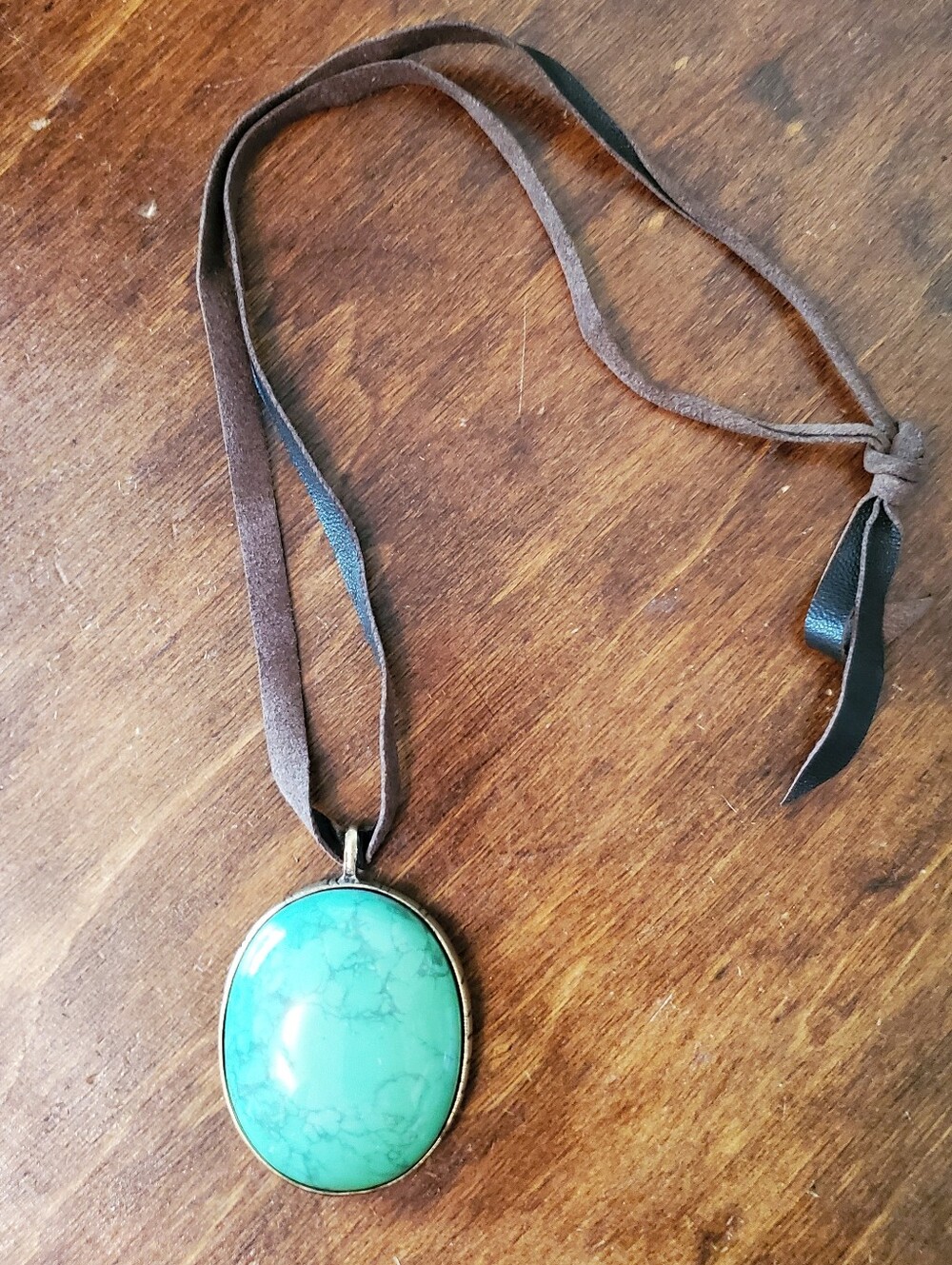Lucky Brand Large Pendant With Faux Turqoise Stone And Scenery On The Back Boho